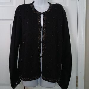 Croft & Barrow black hand knitted black beaded sweater cardigan  Sz L EUC